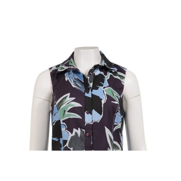 Carolina Herrera Womens Floral Collared Button Down Midi Dress US 14 Purple Blue - Picture 3 of 13